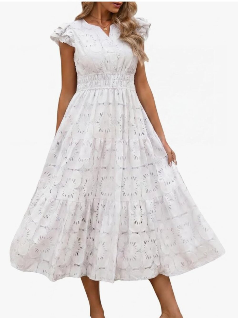 NWT White V Neck Midi Dress Size Large - Picture 3 of 5